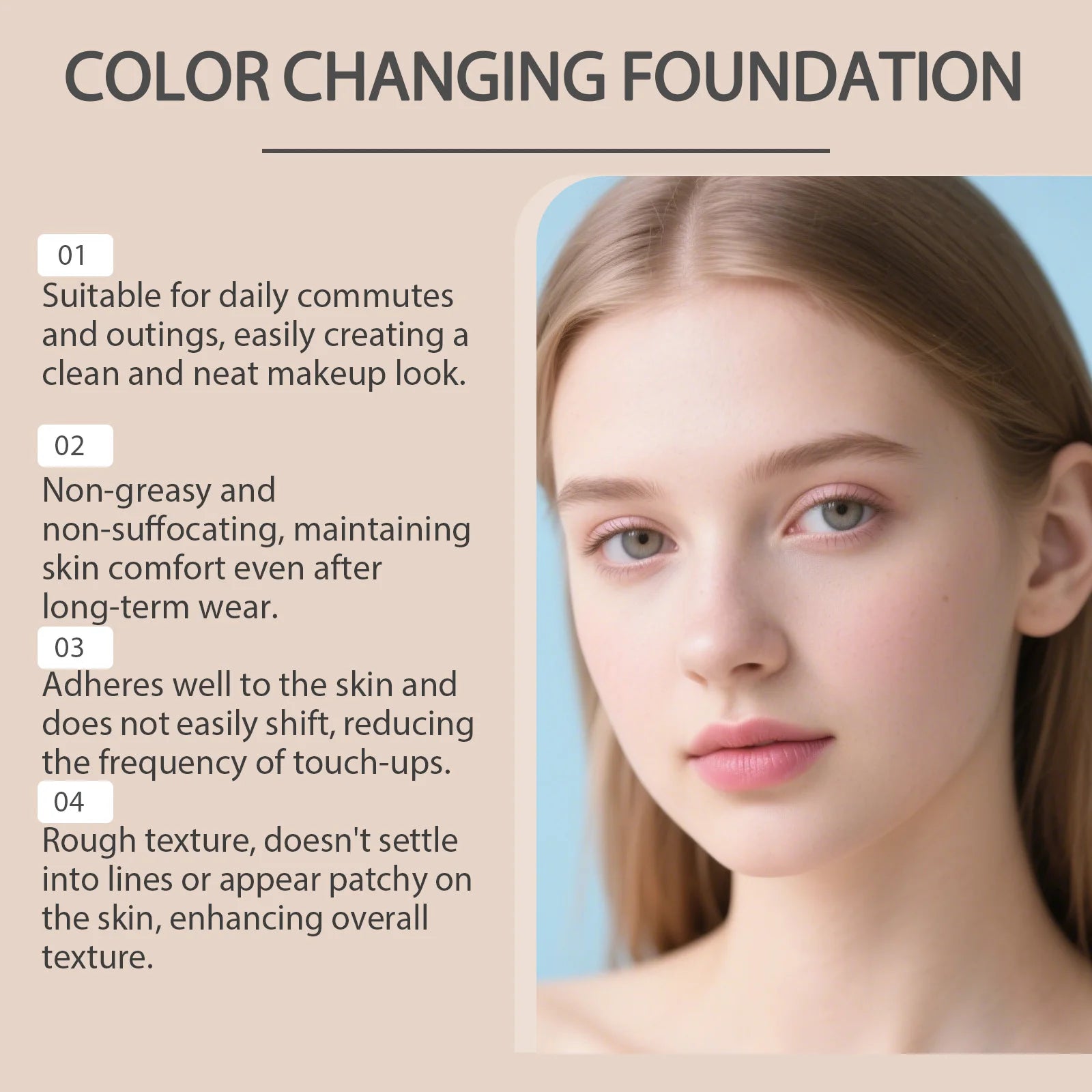 Tidesmit color changing foundation with SPF 15 providing full coverage and natural skin tone matching for face makeup
