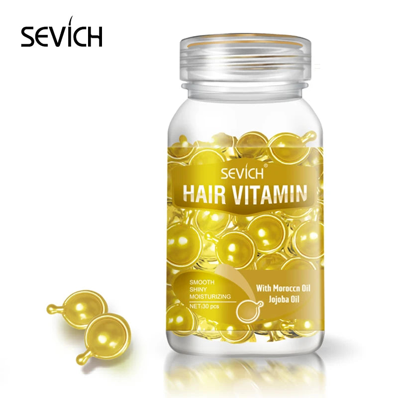 Sevich 30pc Hair Vitamin Capsules with Moroccan Oil for Silky, Smooth, and Repaired Damaged Hair Care Serum.
