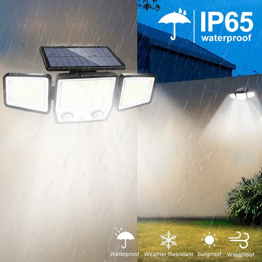 Solar Lights Outdoor 3 Heads Motion Sensor 286/236LED Security Flood Lights Waterproof 3 Modes Wall Lamp for Garden Patio Yard