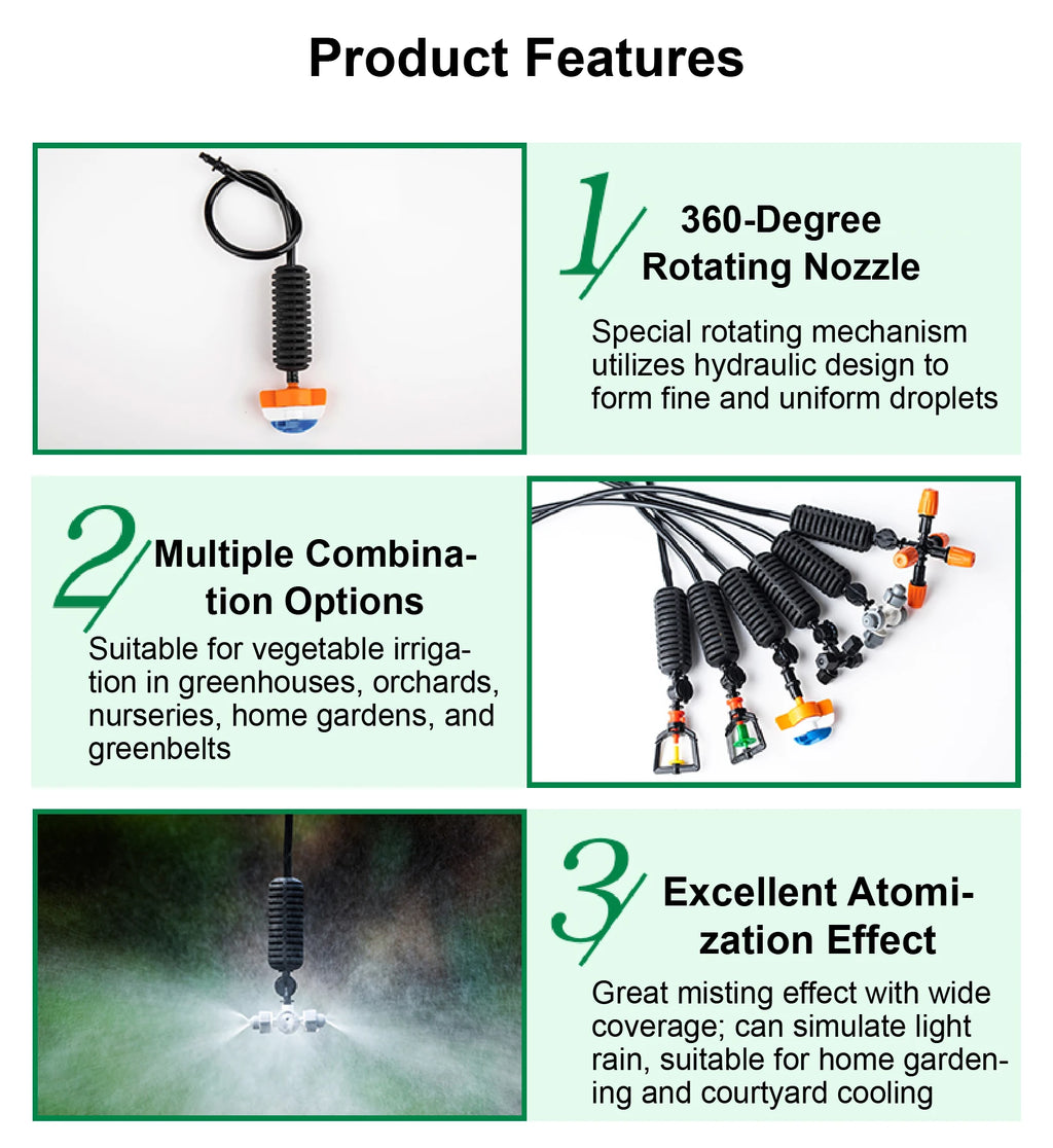 Inverted Micro Sprinkler Nozzle Set 360 Rotating Misting Spray Irrigation Sprayer Cooling Dust Garden Greenhouse