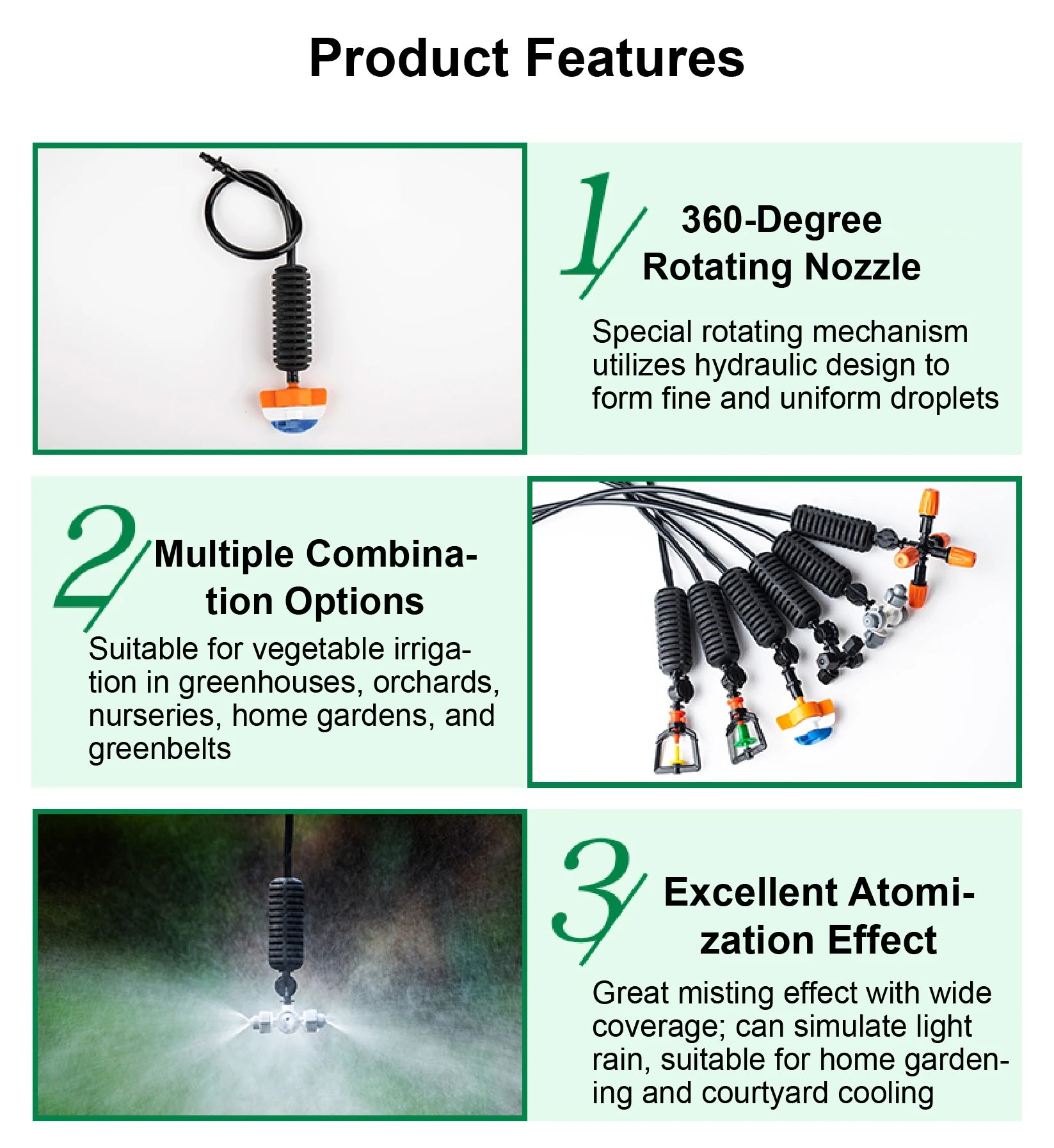 Inverted Micro Sprinkler Nozzle Set 360 Rotating Misting Spray Irrigation Sprayer Cooling Dust Garden Greenhouse