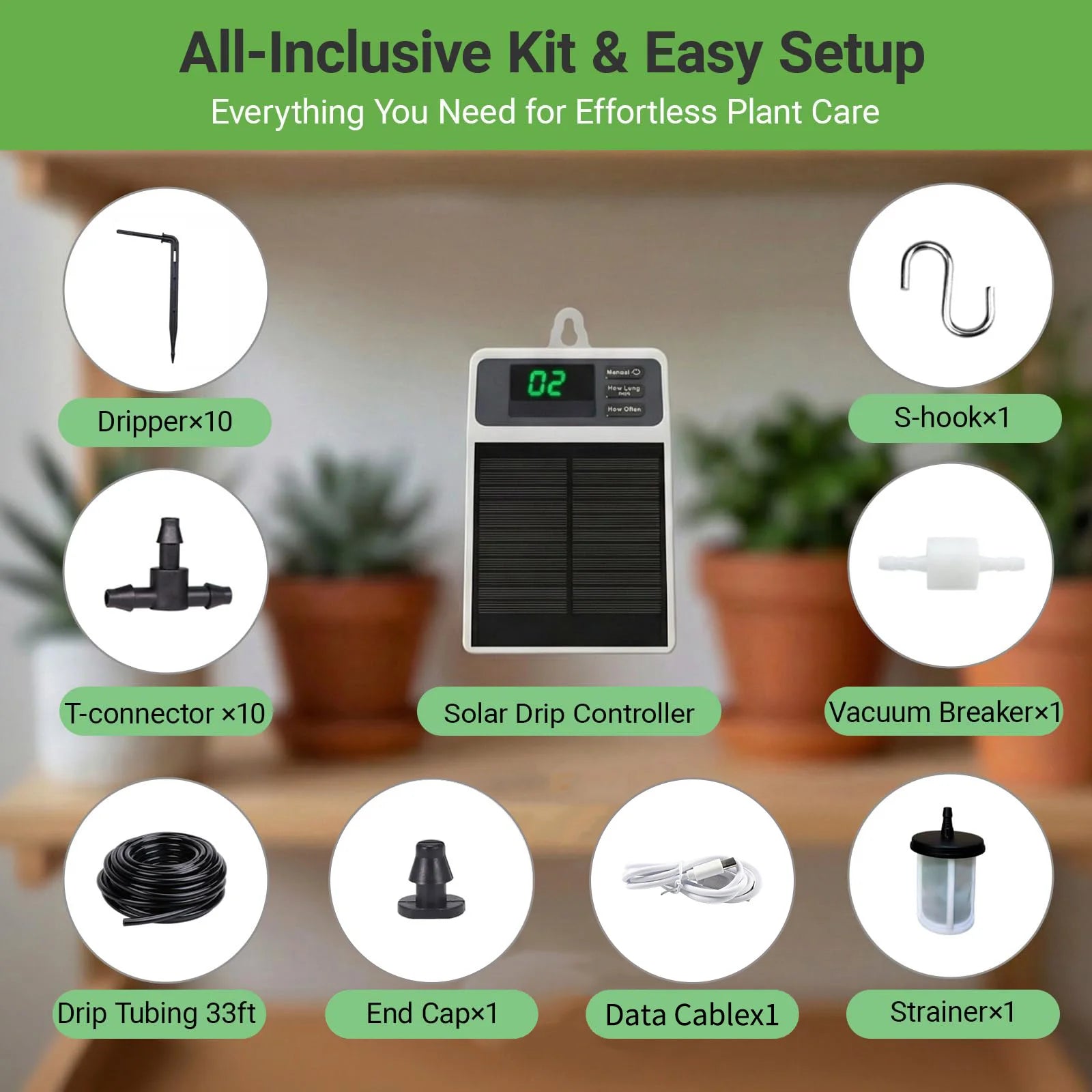 Upgraded Solar Drip Irrigation System Automatic Watering Plants Supplies for Home and Garden Balcony Greenhouse Hanging Plants