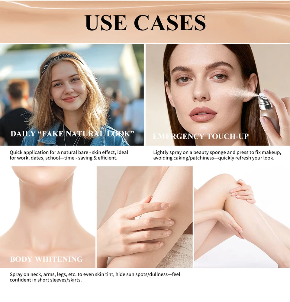 Tidesmit lightweight breathable foundation spray providing a long-lasting matte finish in a face makeup texture view