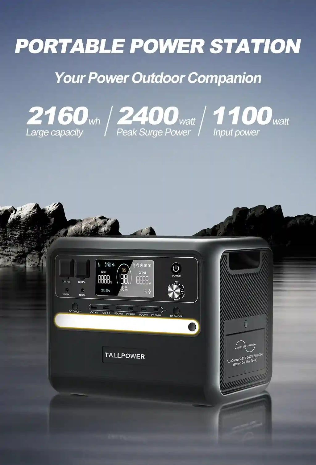 Portable Power Station 2160Wh 2400W Solar Generator EU - Tidesmit Tidesmit