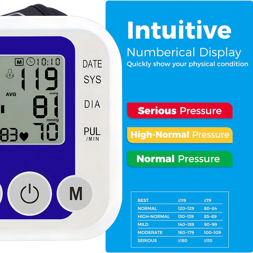 Automatic Upper Arm Blood Pressure Monitor Home Sphygmomanometer Tensiometer Tonometer Heart Rate Pulse Meter Medical BP Monitor