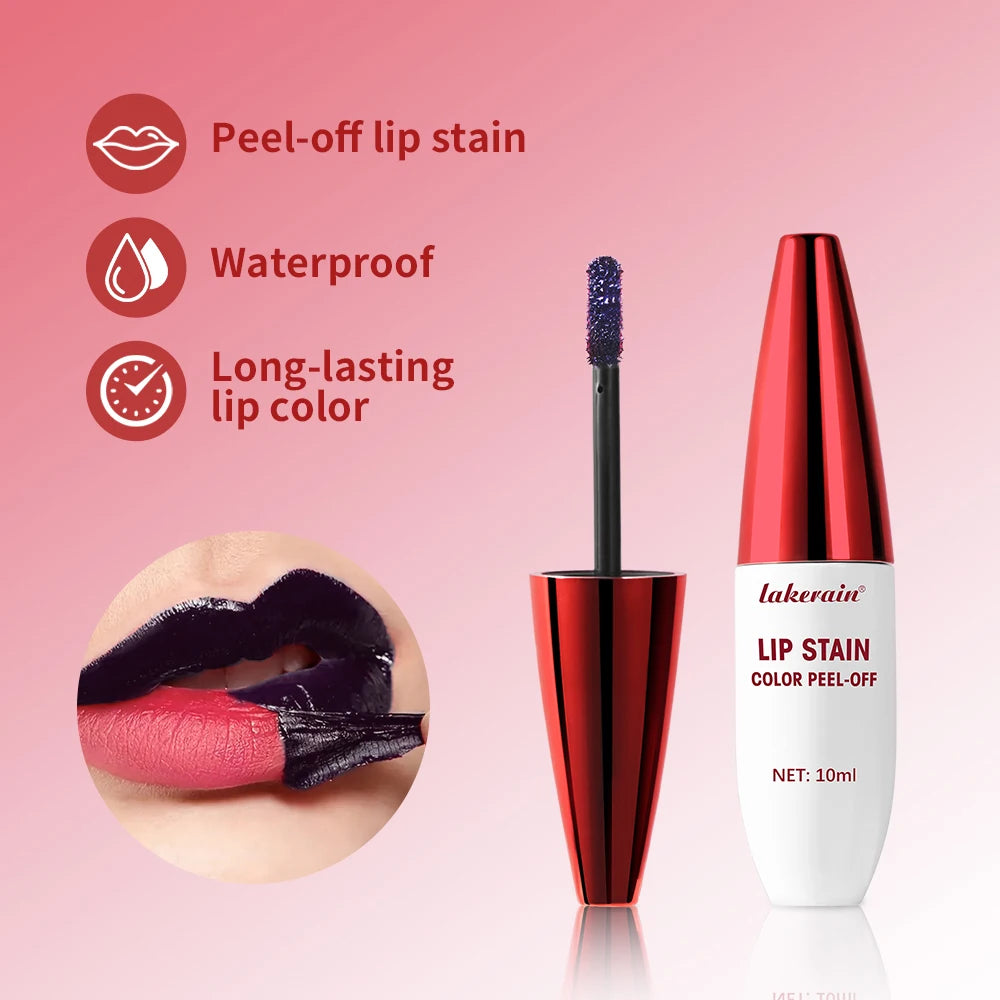 Waterproof peel-off lip stain in a deep purple shade for long-lasting, smudge-proof matte lip color.