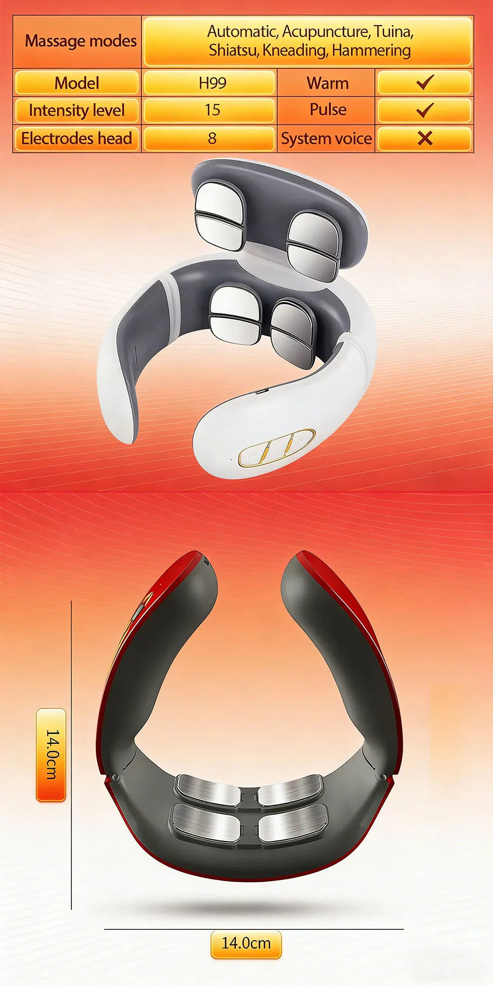 Vibration Neck Massager with Heated Pulse Relief - H808 Model Back Massage Instrument Tidesmit