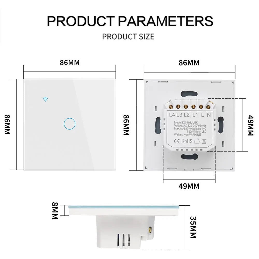 BONDA Homekit Smart Switch No Neutral EU/US WIFI Touch Sensor Light Switch Smart Google Home Alexa Siri Voice Control 220V 110V