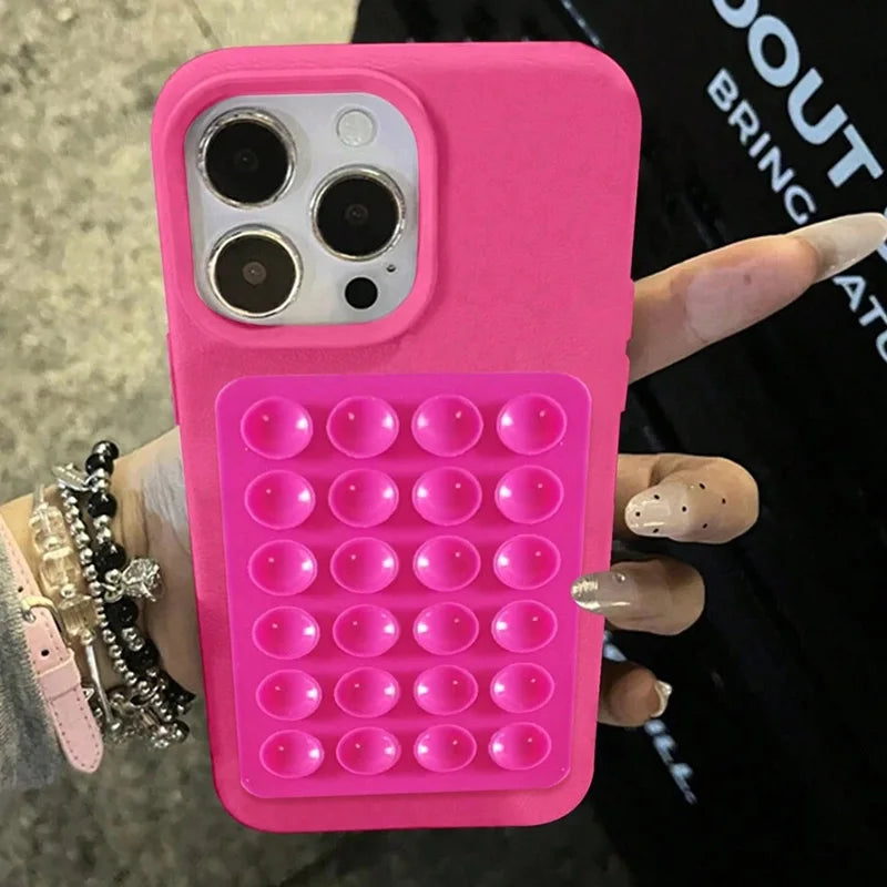 iPhone 17 Pro Max Case with Suction Cup Stand Litchi Leather Rose Tidesmit