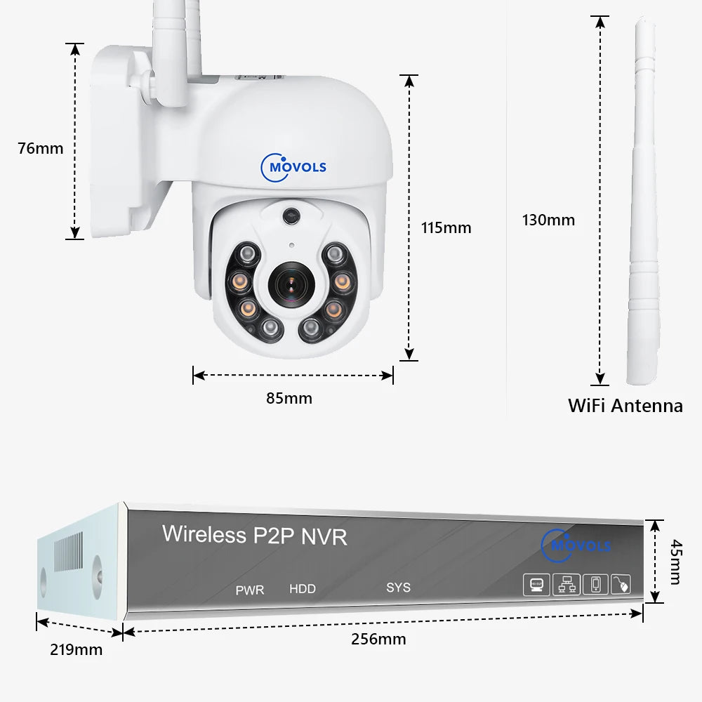 Movols H.265 3MP 5MP Wireless CCTV System Two Way Audio Waterproof PTZ WIFI IP Security Camera 10CH NVR Video Surveillance Kit