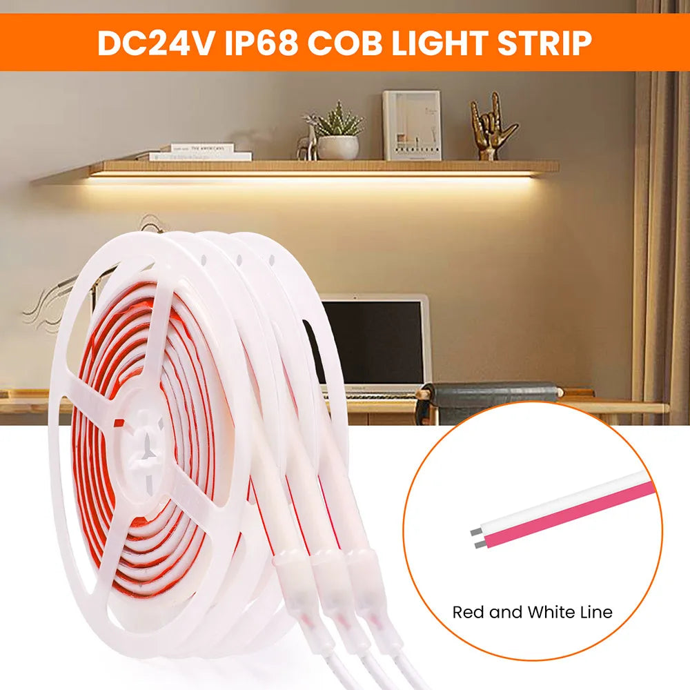 IP68 Waterproof COB LED Strip Light 12V 24V 5m 10m 15m 20m 0.5m Flexible Tape 320LED/m High Density Bright Liner Lighting RA90