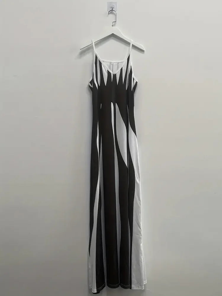 Abstract Print Maxi Dress, Casual Sleeveless Spaghetti Strap Dress, Women's Clothing