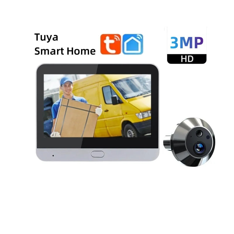 3MP HD video door peephole camera with 4.3-inch screen and silver lens