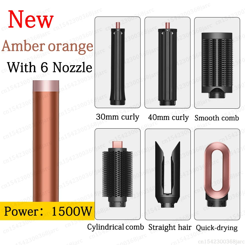 Amber orange SenCiciMen X9 multi hair styler with 6 attachments for professional curls, smoothing, and drying.