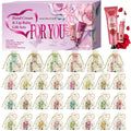 Thirty hand cream and lip balm gift sets in sheer drawstring bags with heart-shaped thank you tags.