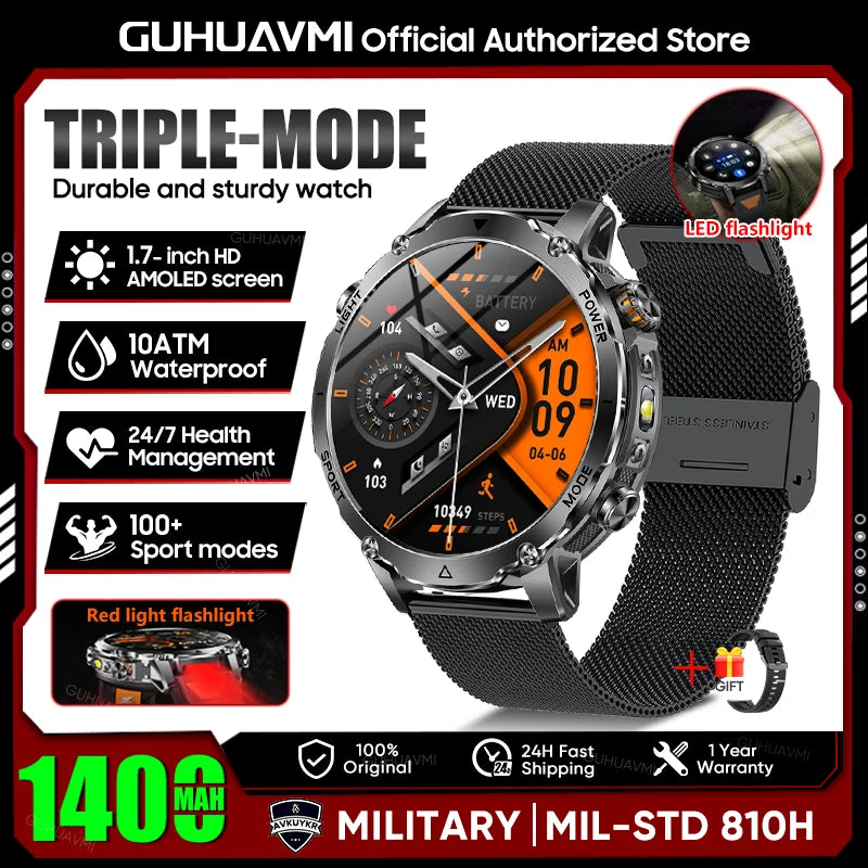 New GPS Sapphire Glass Smartwatch Business men 1.7-inch AMLED Screen Clock 1400mAh Battery 10ATM waterproof Titanium alloy Watch
