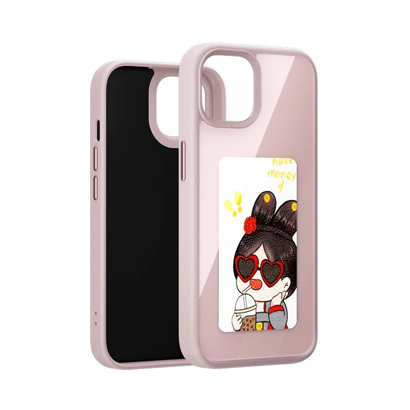 E Ink Phone Case for iPhone 16 Pro Max with NFC Display and Drop Protection Pink Tidesmit