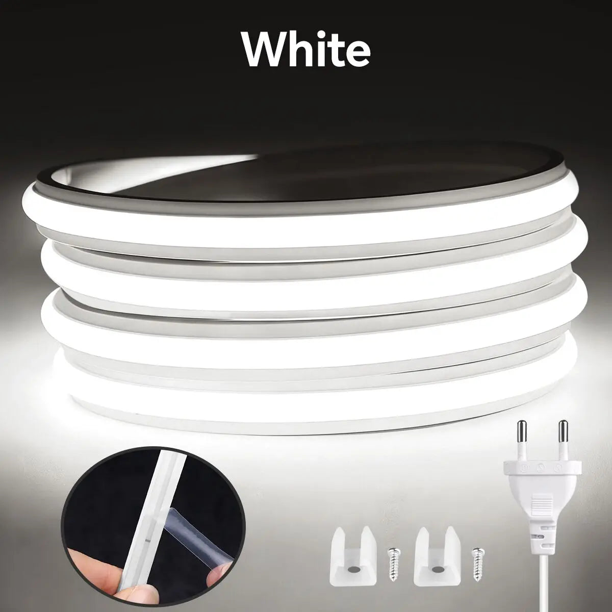 Super Bright 220V COB LED Strip with Switch FOB Tape Ribbon EU Plug 2M 5M 30M 25M 20M 15M 10M LED Lights For Kitchen Room Decor