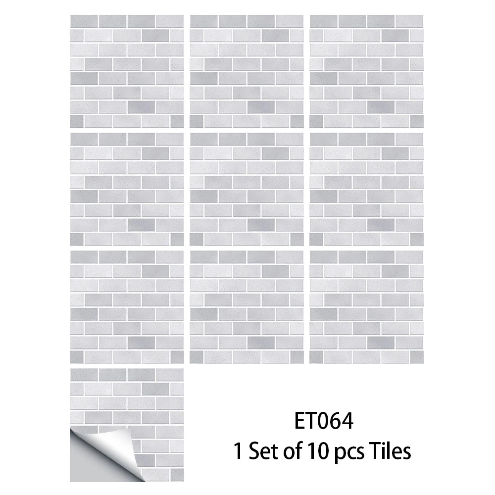 10pcs/set Flat Marble Mosaic Tiles Sticker Transfers Covers For Kitchen Bathroom Tables Peel & Stick Waterproof Art Wall Decals