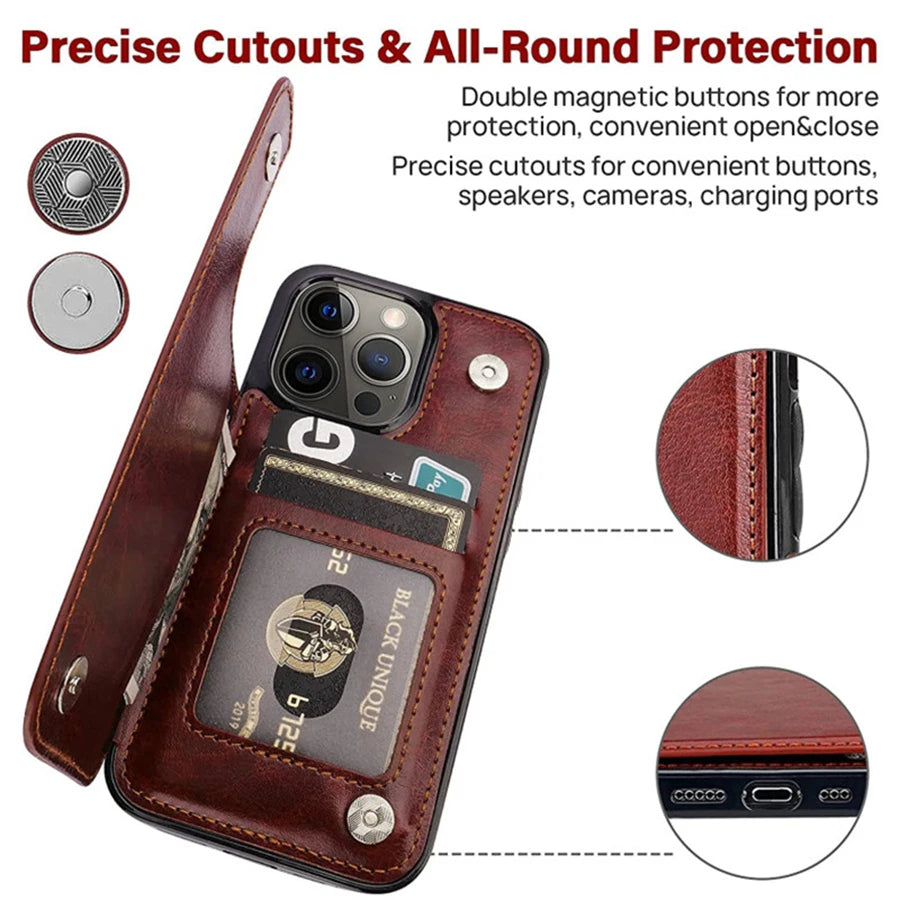 iPhone 16 Leather Wallet Case With Card Stand - Slim Shock-Absorbing Cover Tidesmit