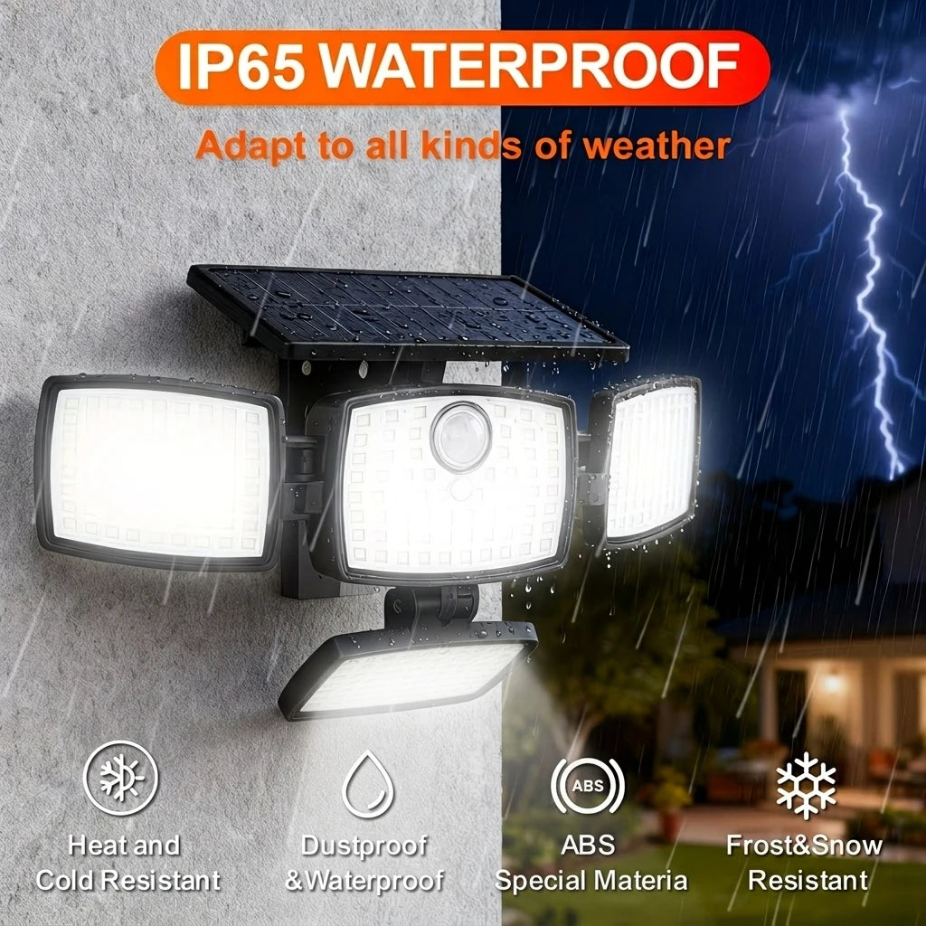 1/2PCS Solar Lights Outdoor with Remote, 4-Head Solar Flood Lamp, IP65 Waterproof Security Street Lights, 3 Modes for Garden