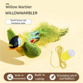 Interactive plush bird cat toy with chirping sound, realistic feathers, and hanging rope for active play.