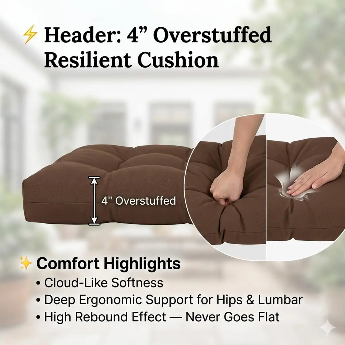 Rocking Chair Cushions, Indoor Outdoor Chair Cushion, Waterproof Fade Resistant High Back Patio Chair Pad with Non Slip Tufted