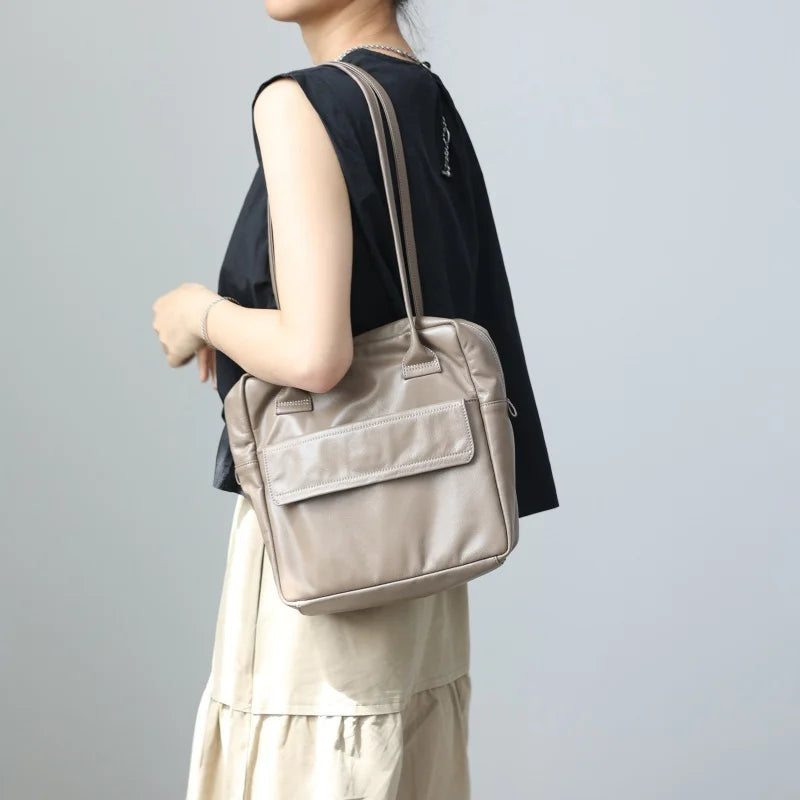 Soft Genuine Leather Women Single Shoudler Bags Small Size Zipper Tote Fashion Versatile Handbag Luxury Design