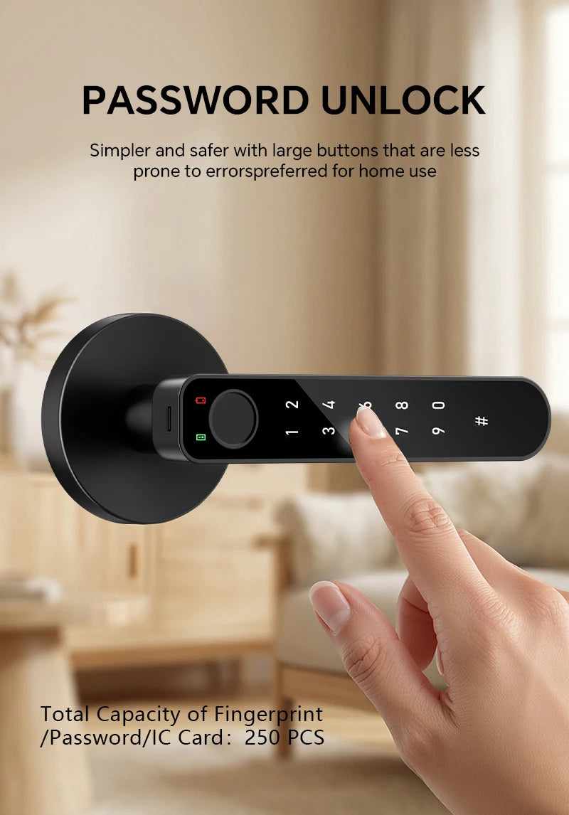 ICCSSI Smart Door Lock Fingerprint Lock Fingerprint/Tuya APP/Password/IC Card/key Unlock Multi Language Audio Playback B208APRO