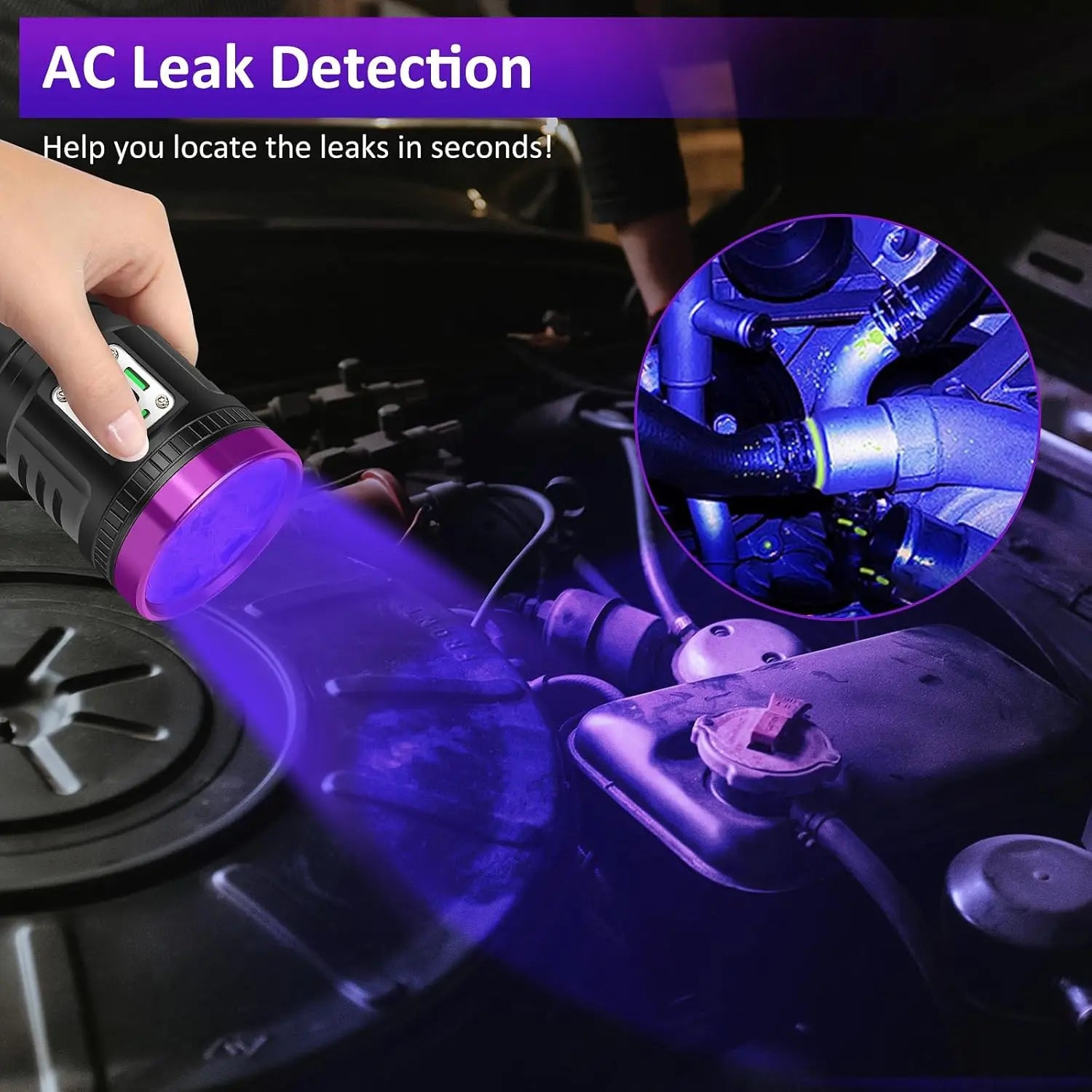 120W rechargeable UV flashlight detecting pet urine stains with powerful 395nm blacklight for easy home cleaning.