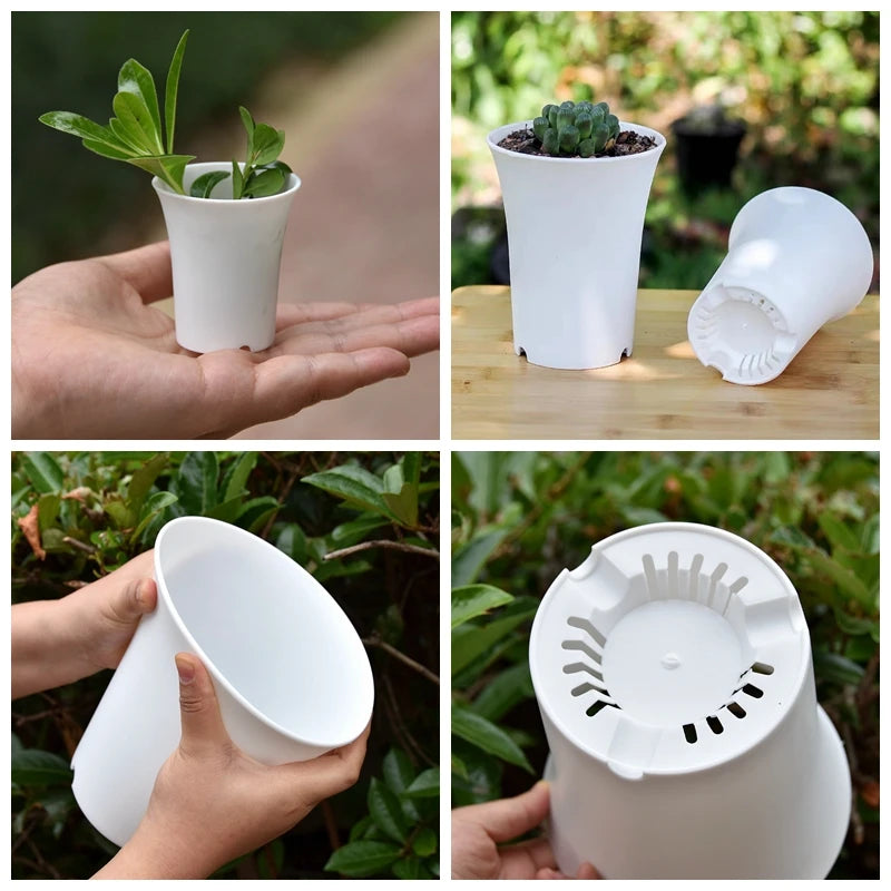 2/5Pcs White Plastic Flowerpots Simple Nursery Seedling Pot Flowers Seed Breeding Planters Container Box Garden Supplies Tool