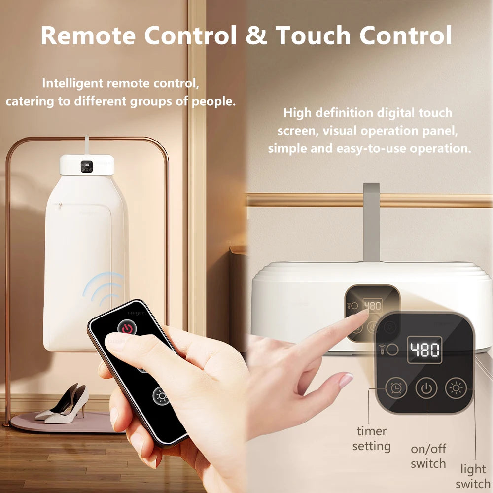 Tidesmit portable electric clothing dryer featuring UV sterilization, remote control, and a foldable design.