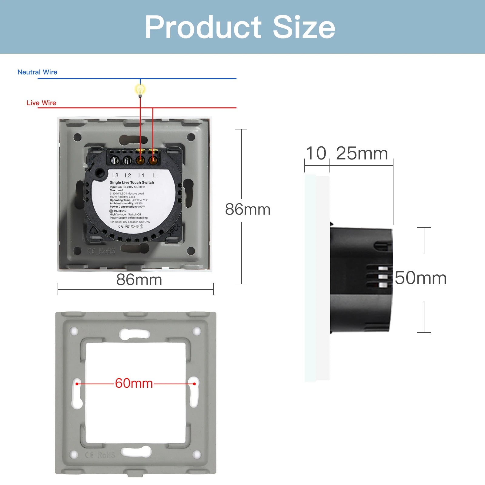Crystal Glass WiFi Smart Light Switch | App-Controlled Wall Mount Tidesmit