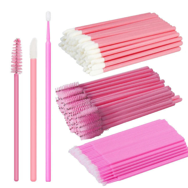 Disposable Eyelash Brushes for Extensions - Premium Soft Crystal Wands False Eyelashes Pink Set Tidesmit