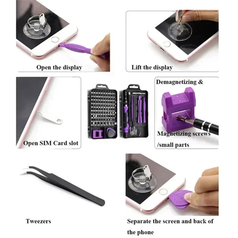 TINSOL 115 in 1 Multifunctional Magnetic Screwdriver Set Screw Driver Bits PC Computer Phone Watch Repair Hardware Tool Kit