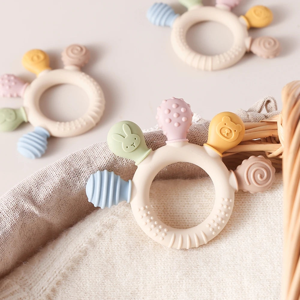Silicone Baby Teether Toys 0-12Month Food Grade Toddlers Anxiety Teething Ring Sensory Toys Silicone Animal Soothing Accessories