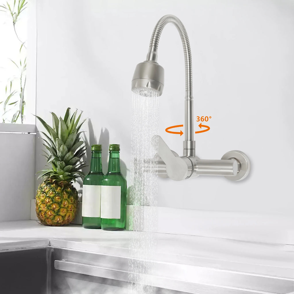 360° Rotatable Faucet with 2 Water Modes, Wall Mounted Kitchen Faucet, Hot and Cold Water Tap for Kitchen Bathroom