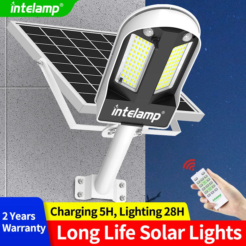 Intelamp Solar Street Lights Outdoor Lamp 3000LM 12500mAh With Two Motion Sensors Super Large Solar Panel For Garden Yard Path