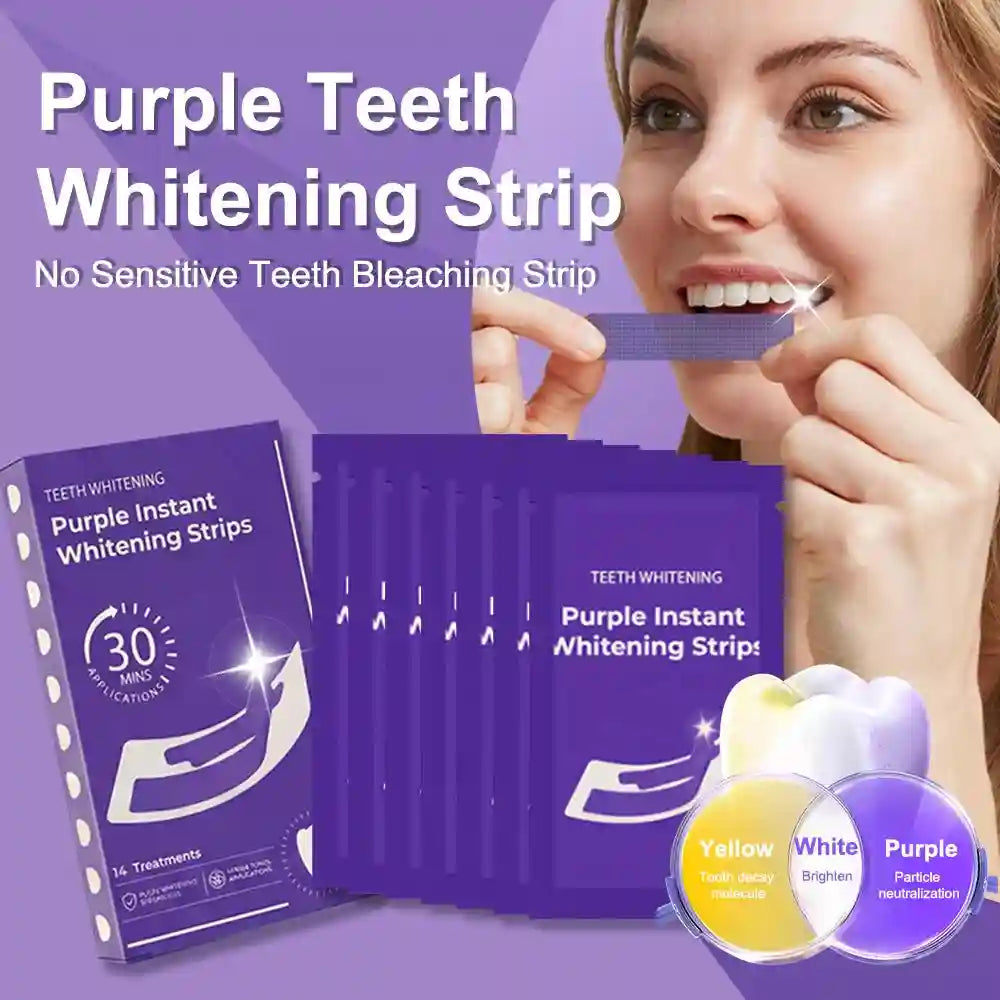 Tidesmit purple teeth whitening strips for sensitive teeth and instant color correction at-home dental care