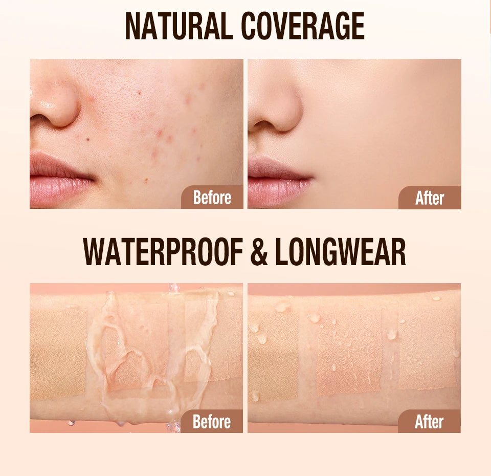Tidesmit O.TWO.O high coverage liquid foundation with SPF30 waterproof concealer for flawless face makeup base