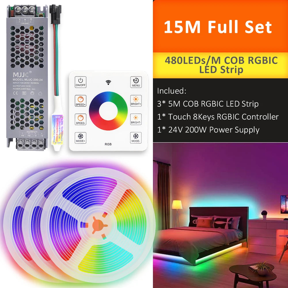 WS2811 COB RGBIC LED Strip DC24V 5M 10M 20M 30M RGB IC Horse Running Water Flowing Lights Tape Diode Ribbon Room Decoration Lamp