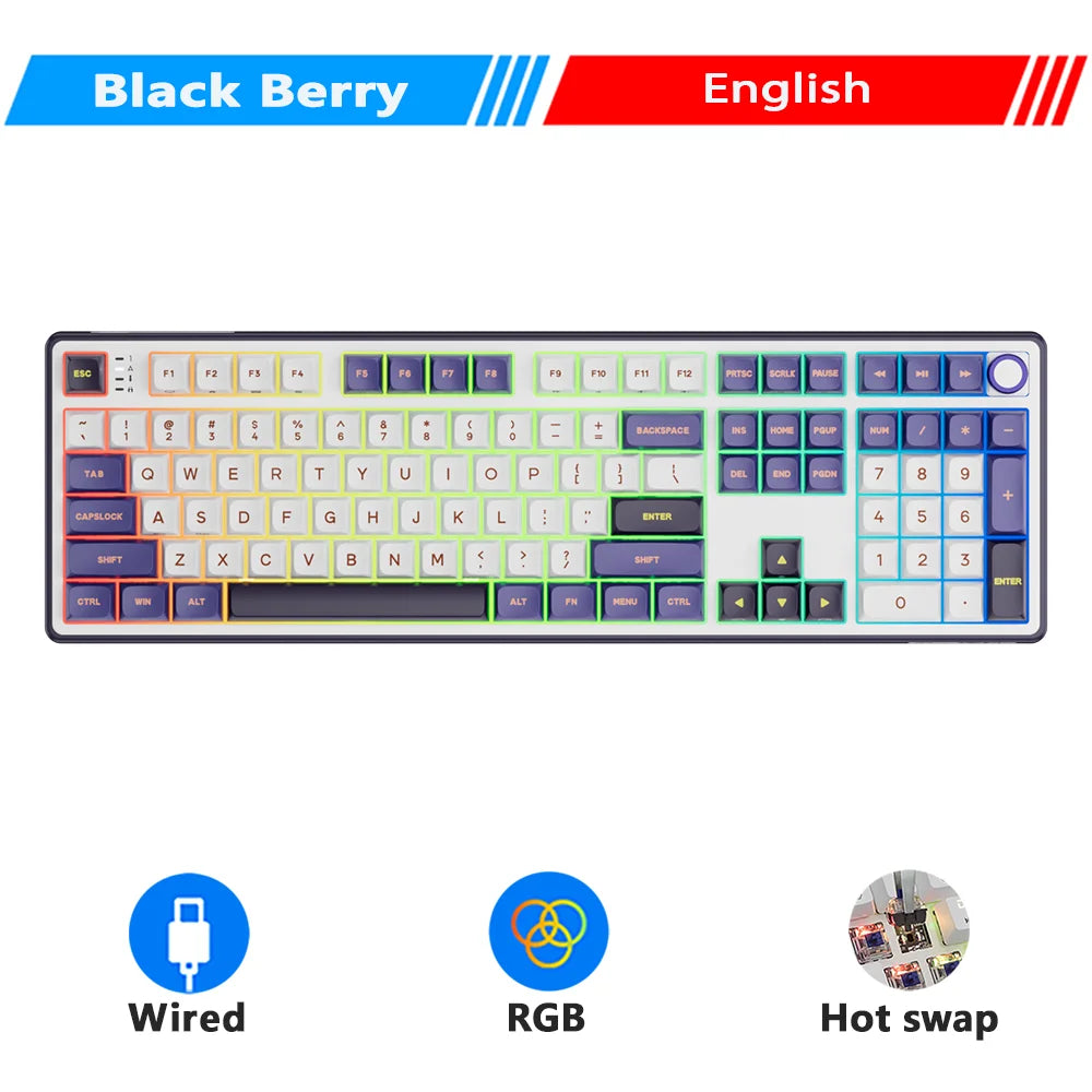 RK Royal Kludge R108 Wired Gamer Keyboard 100% 108 Keys MDA PBT Keycap Gasket RGB Hot-swappable Mechanical Keyboard Volume Knob
