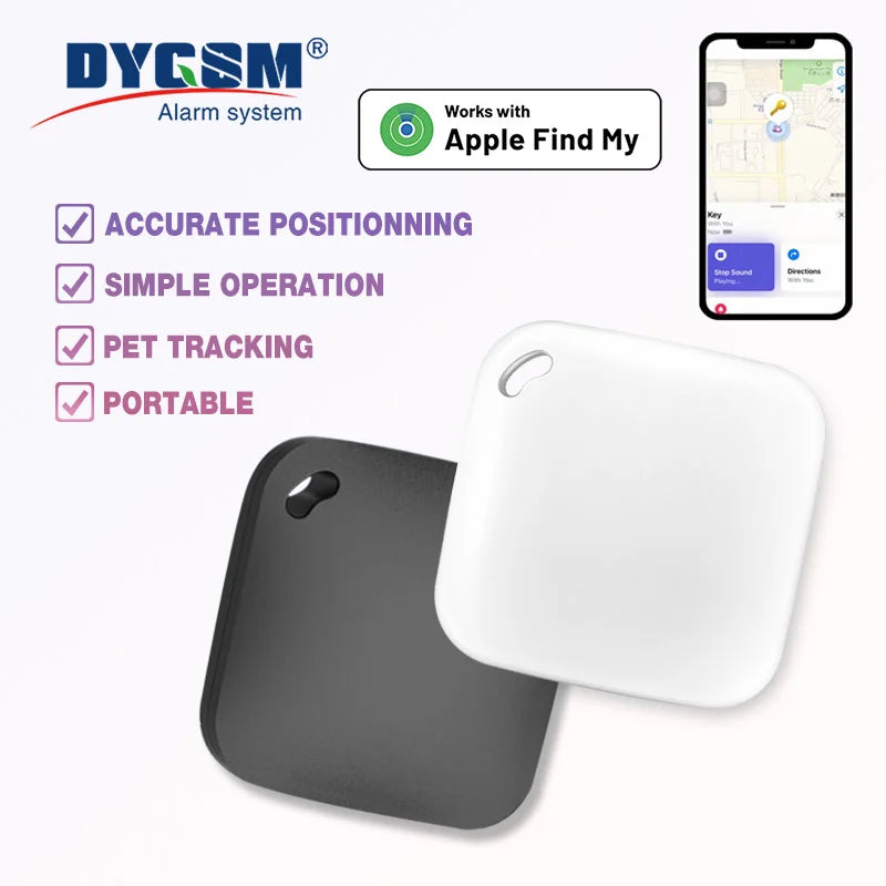 Black and white smart GPS pet trackers compatible with Apple Find My app for accurate, portable real-time location.