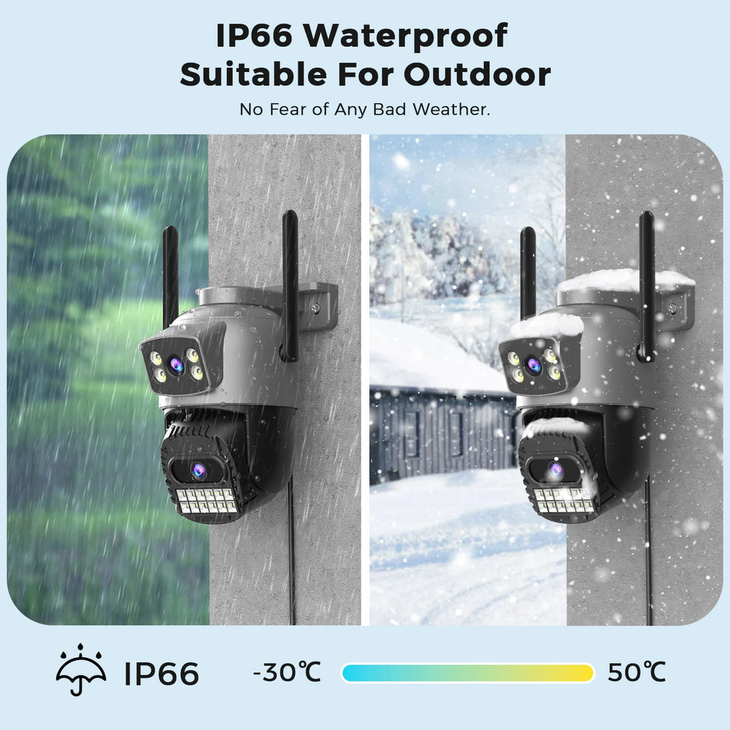5K 10MP WiFi 2.4g/5G Dual Lens Security Camera, Outdoor IP66 Waterproof 5X Zoom Dual Screens Human Detection AI Night Vision