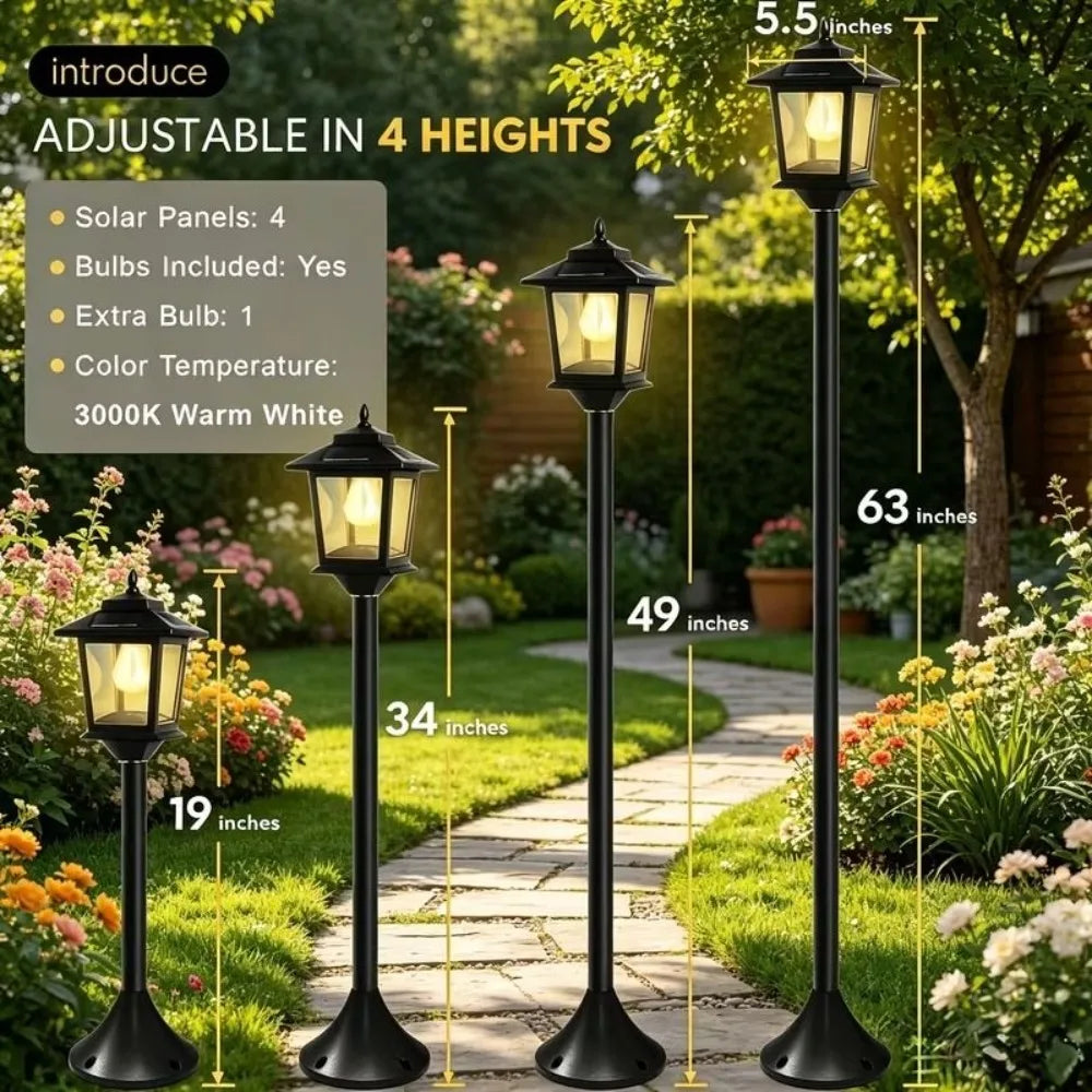2 Pack 63 Inch Solar Lamp Post Lights, 1800 Lumens Outdoor Solar Landscape Lights with Replaceable Bulbs, IP44 Waterproof Warm White Lighting，Courtyard lights, outdoor solar street lights， for Garden, Patio, Lawn, Pathway
