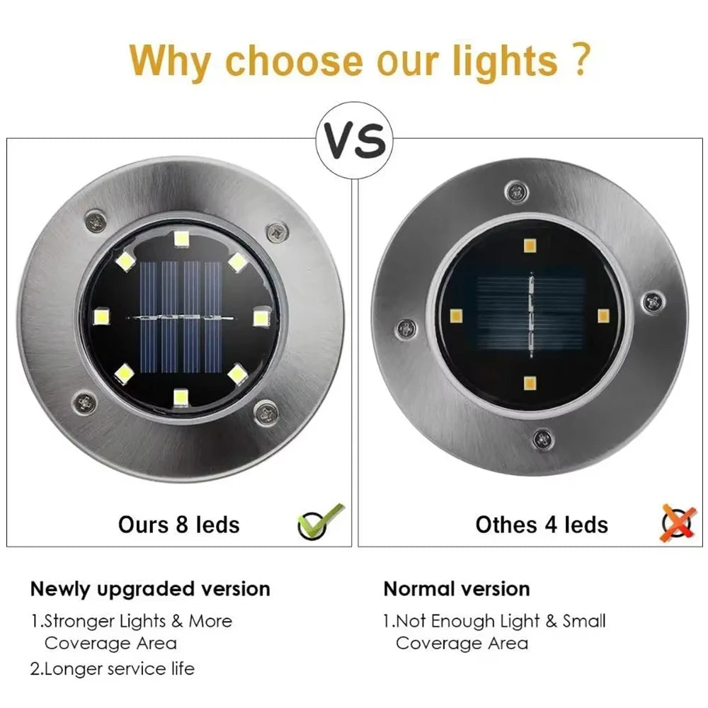 4 PCS 8LED Solar Power Disk Light Outdoor Garden Solar Underground Light Deck Light Spotlight Buried Solar Led Lamp