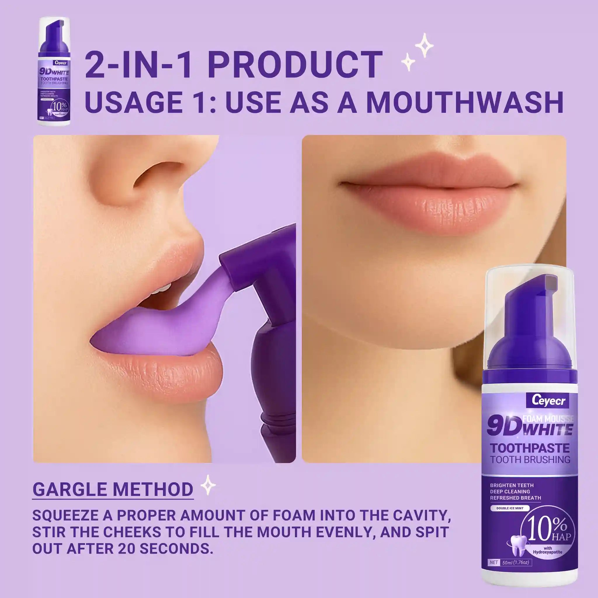 Tidesmit 9D white mousse toothpaste for effective teeth whitening and stain removal for fresh breath