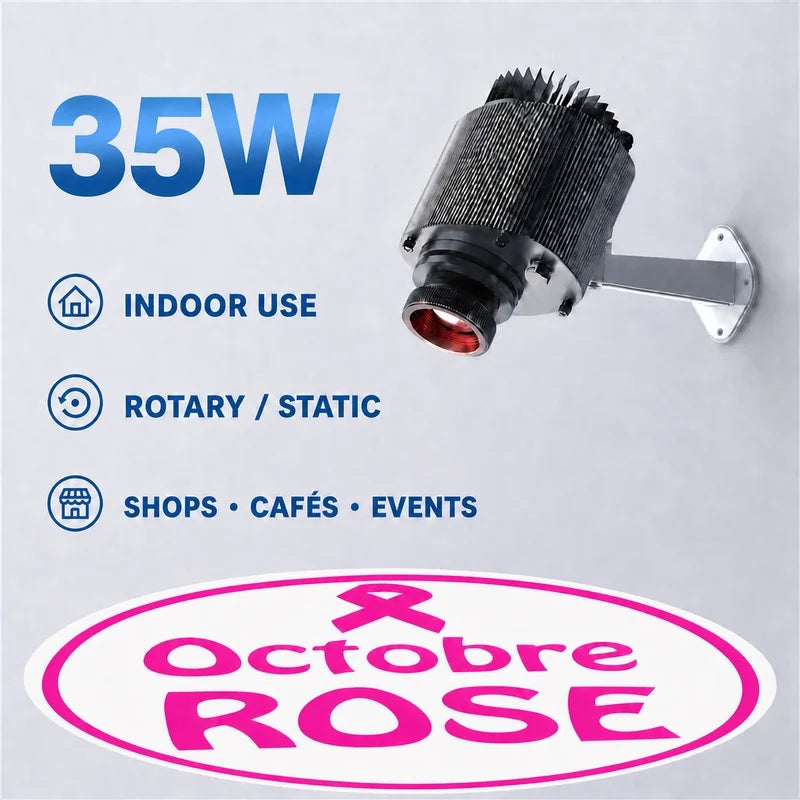 35W indoor LED gobo projector with rotary/static head and pink logo disc