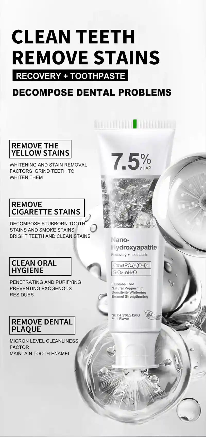 Tidesmit 7.5% Hydroxyapatite Probiotic Whitening Toothpaste for enamel repair and fresh breath