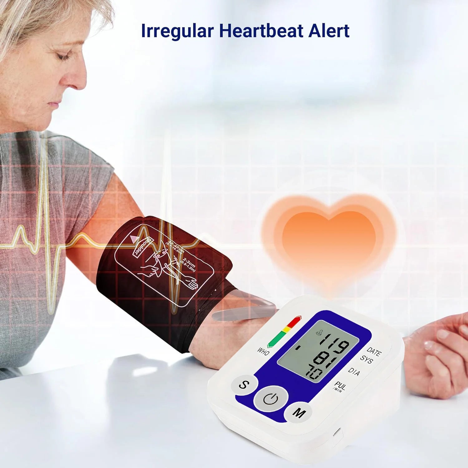 Portable Digital Upper Arm Blood Pressure Monitor 32cm Large Cuff Medical Heart Rate Tensiometer